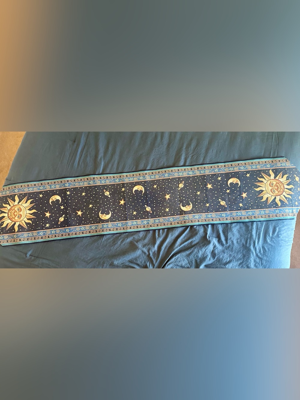 Vintage 90โs Sun and Moon Table Runner 70โx13โ - Navy and Gold/Yellow - Picture 4 of 8